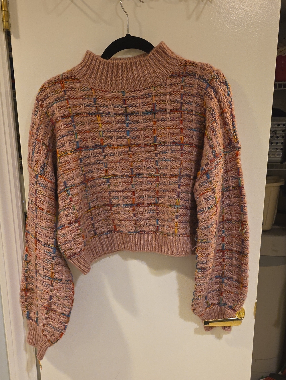 Shein Cropped Pink Woven Sweater